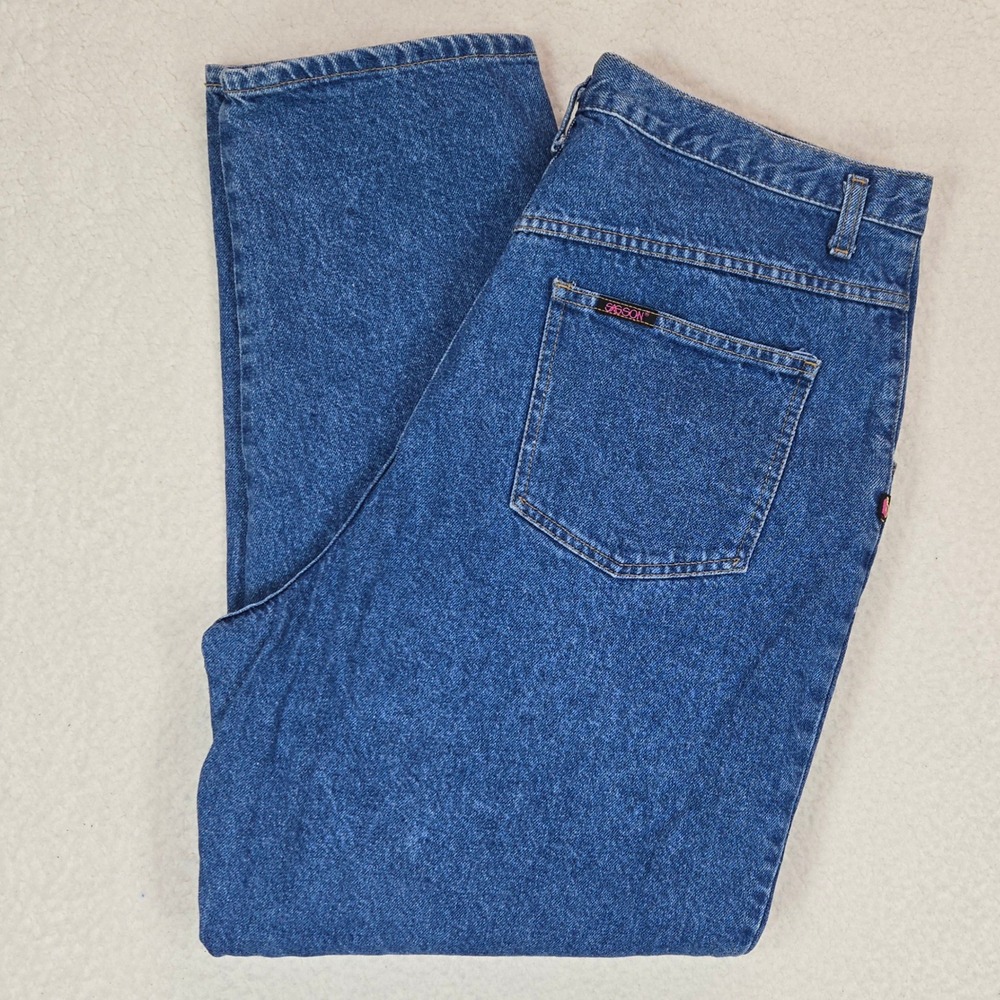 Sasson Pleated High Waisted Jeans Womens 22W‎ Blue Vintage Tapered Leg Denim